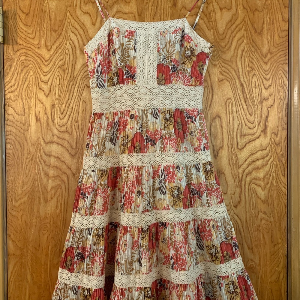Cotton Floral Midi Sun Dress with lace
